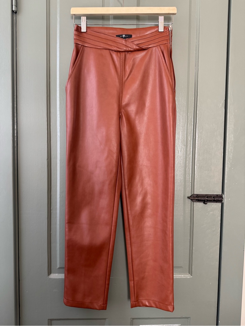 Vintage 7 For All Mankind Vegan Leather High-Waist Pants in Rust